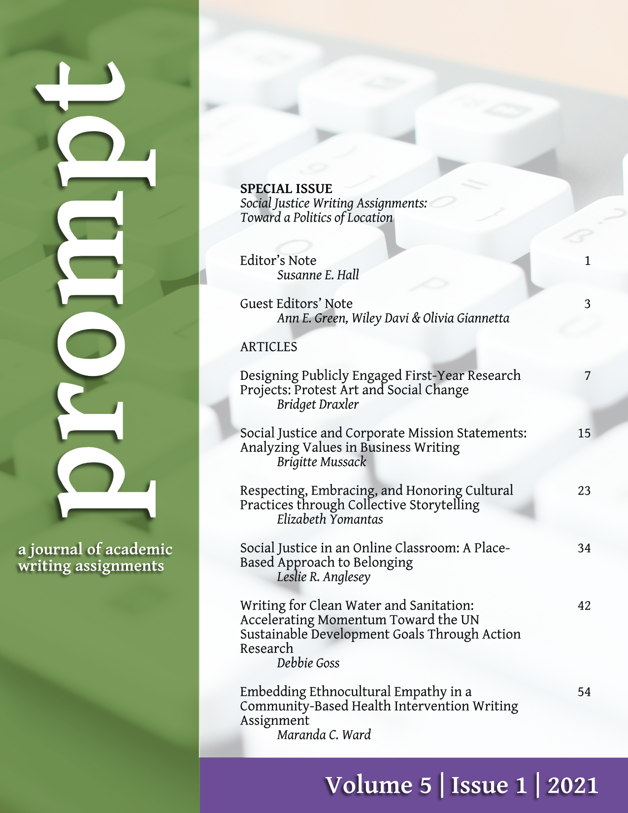 "Prompt" cover with table of contents